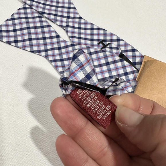NWT $65 Original‎ Penguin [ BOW TIE ] Plaid Print Adjustable Tie Blue Red - Picture 4 of 6